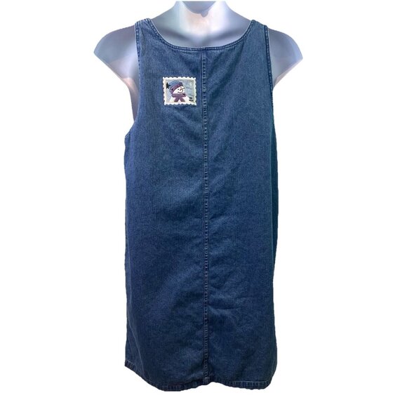 Vtg Christopher & Banks Womens Jumper Dress Denim Embroidery Snowman Y2K  XL - Picture 3 of 9